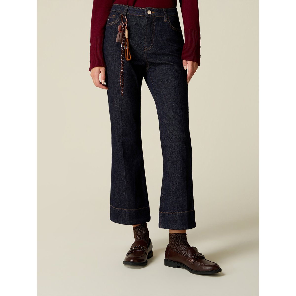 Jean flare taille haute avec charm bleu, OLTRE