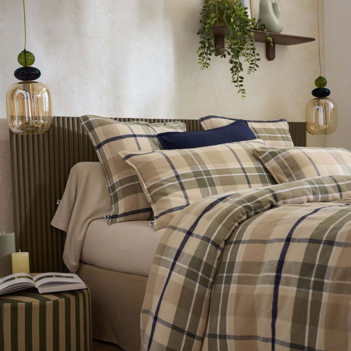 Taie d'oreiller flanelle tartan - ARCHIE beige, TERRE DE NUIT