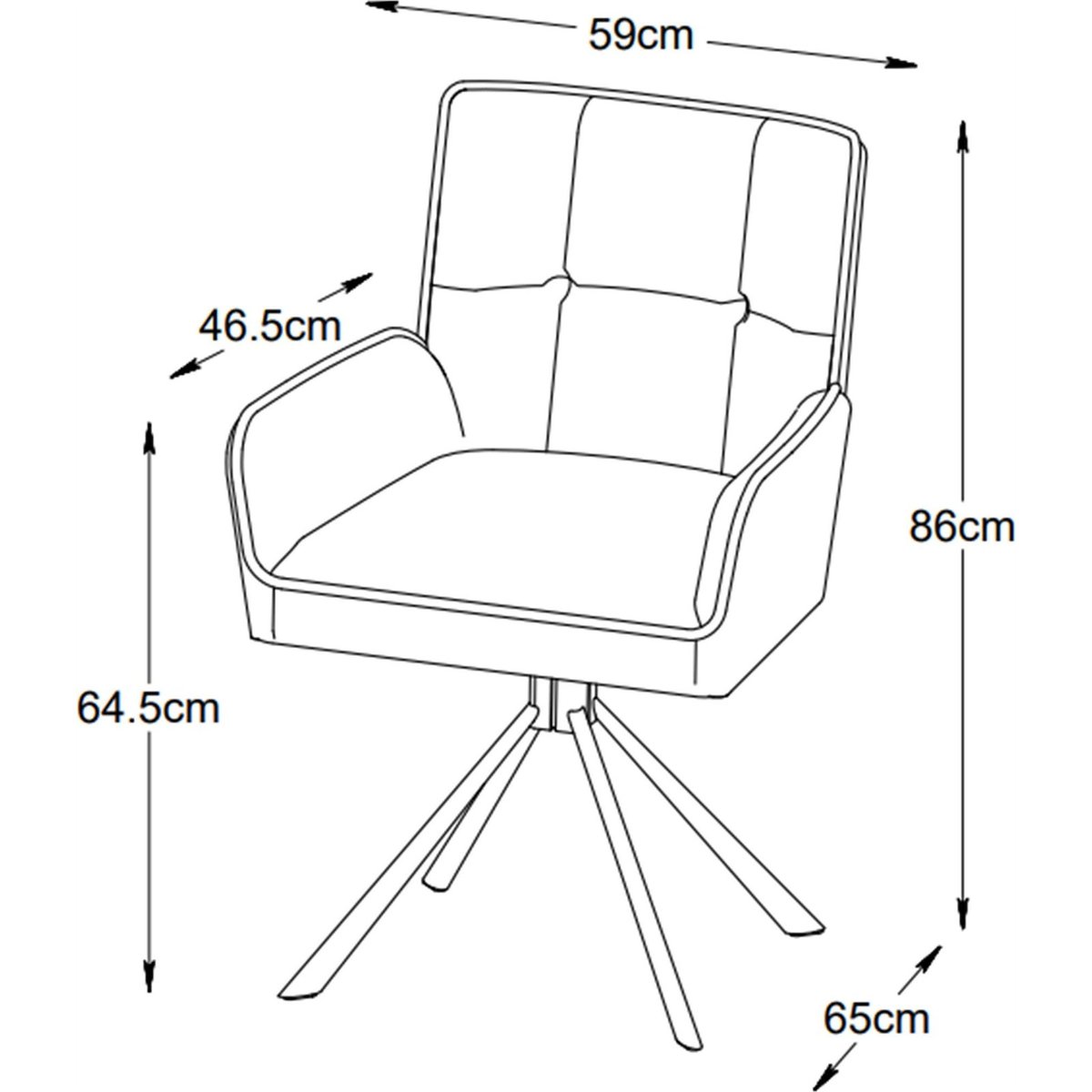 Chaise pivotante rembourrée avec accoudoirs graphite, RECOLLECTION