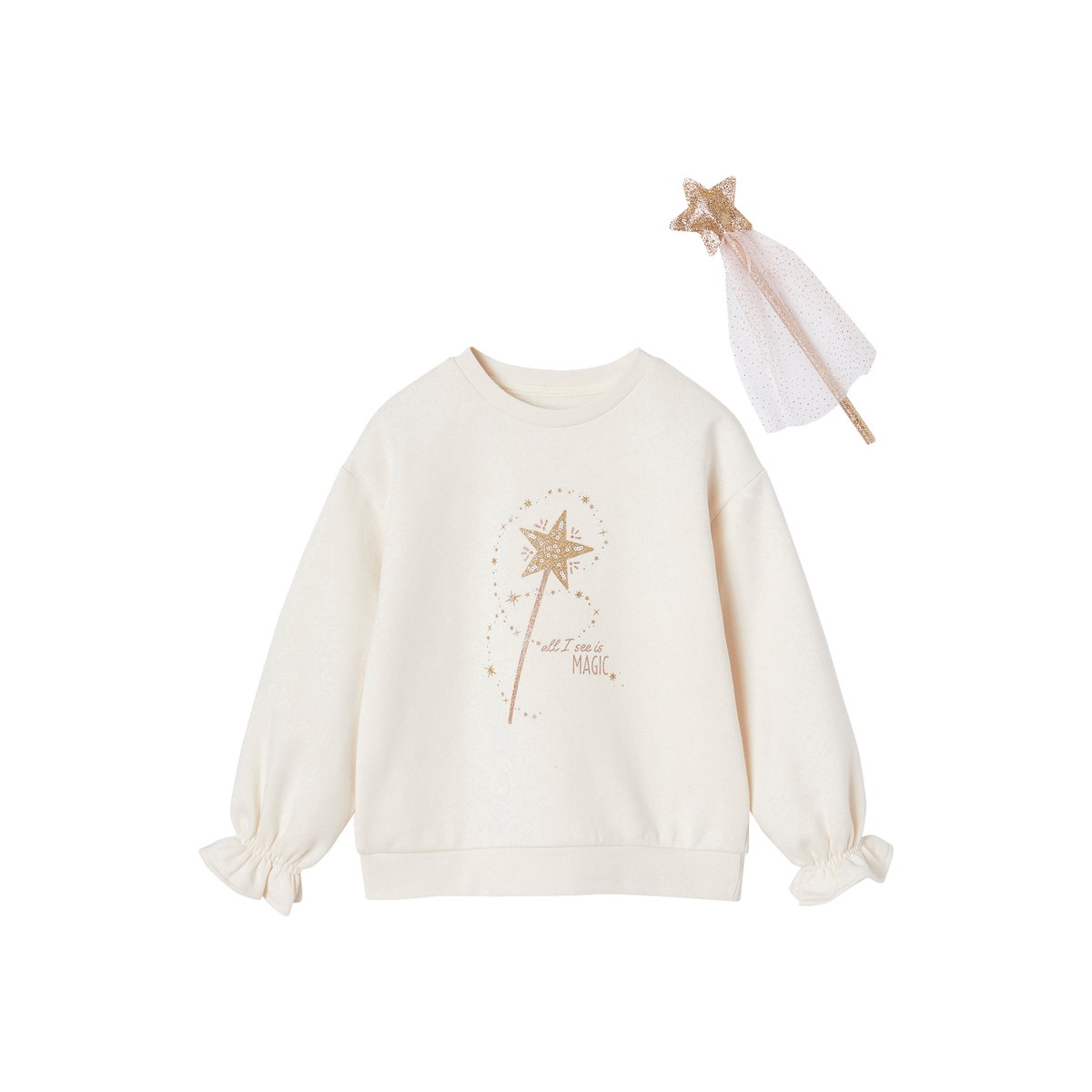 Coffret de Noël "baguette magique" sweat + baguette écru, VERTBAUDET