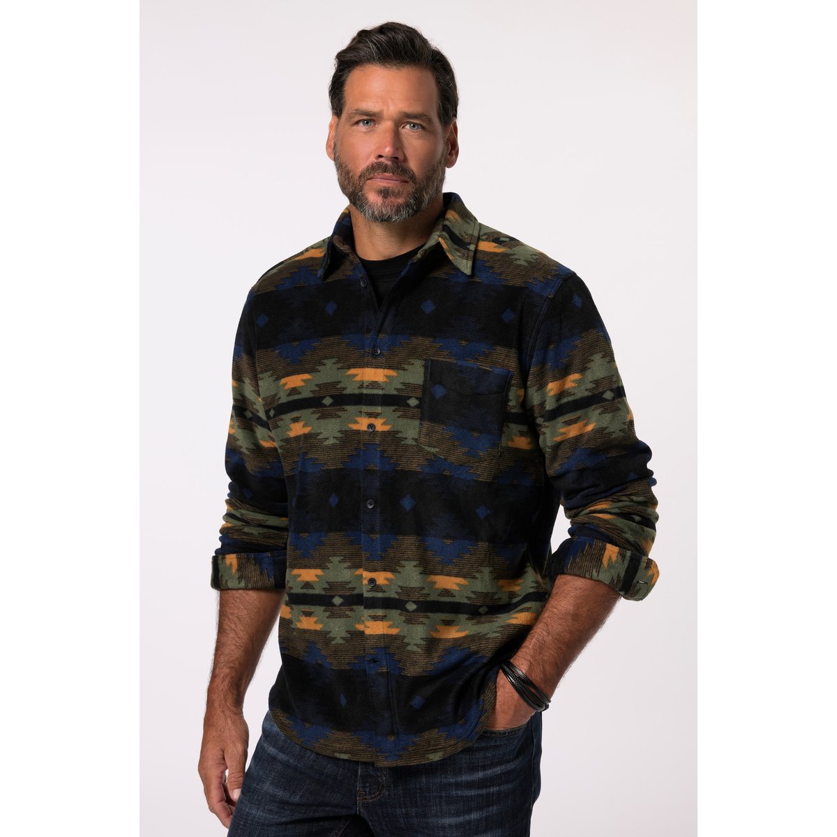 Chemise col Kent et motif all-over olive, JP1880
