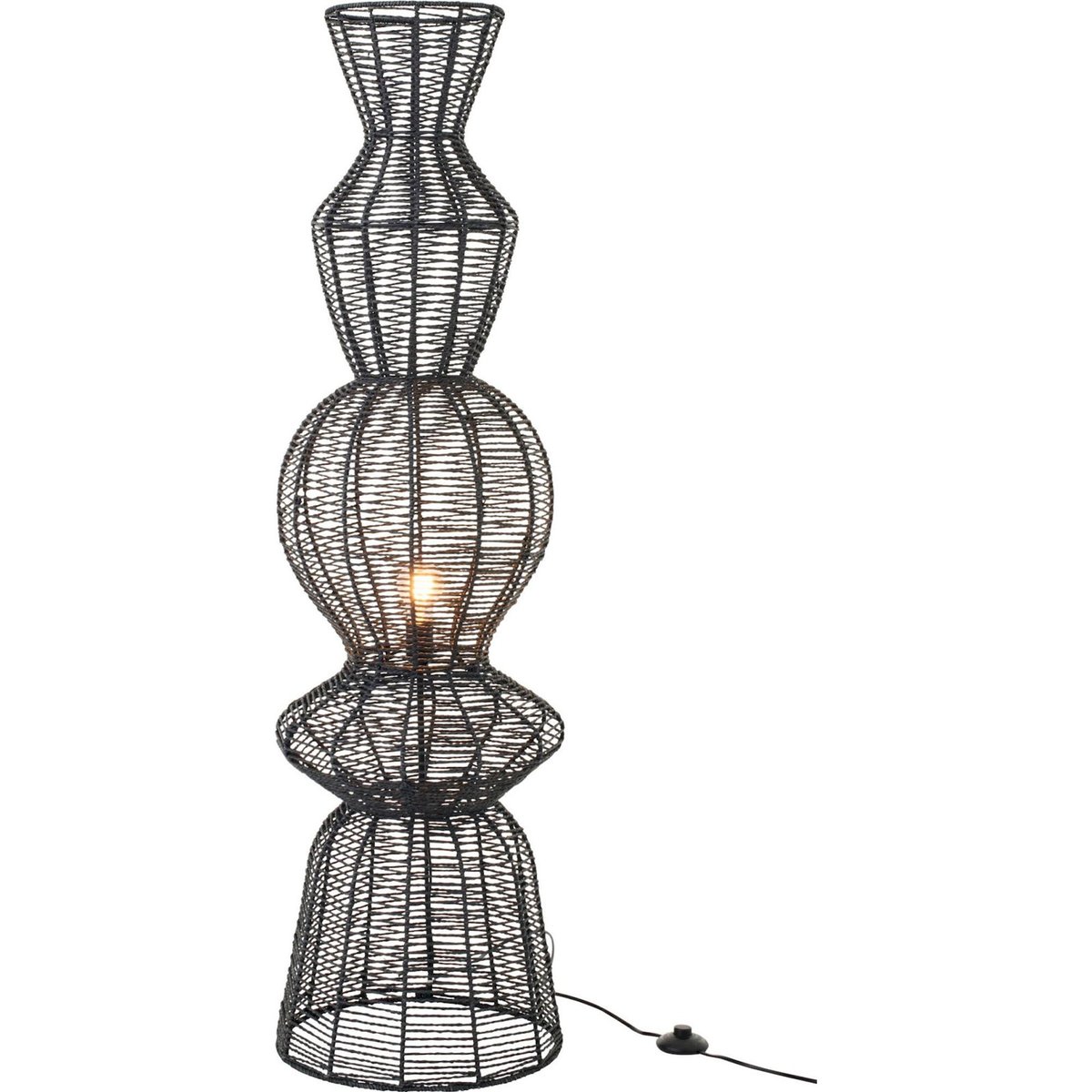 Lampadaire sculptural en corde et métal noir, RECOLLECTION