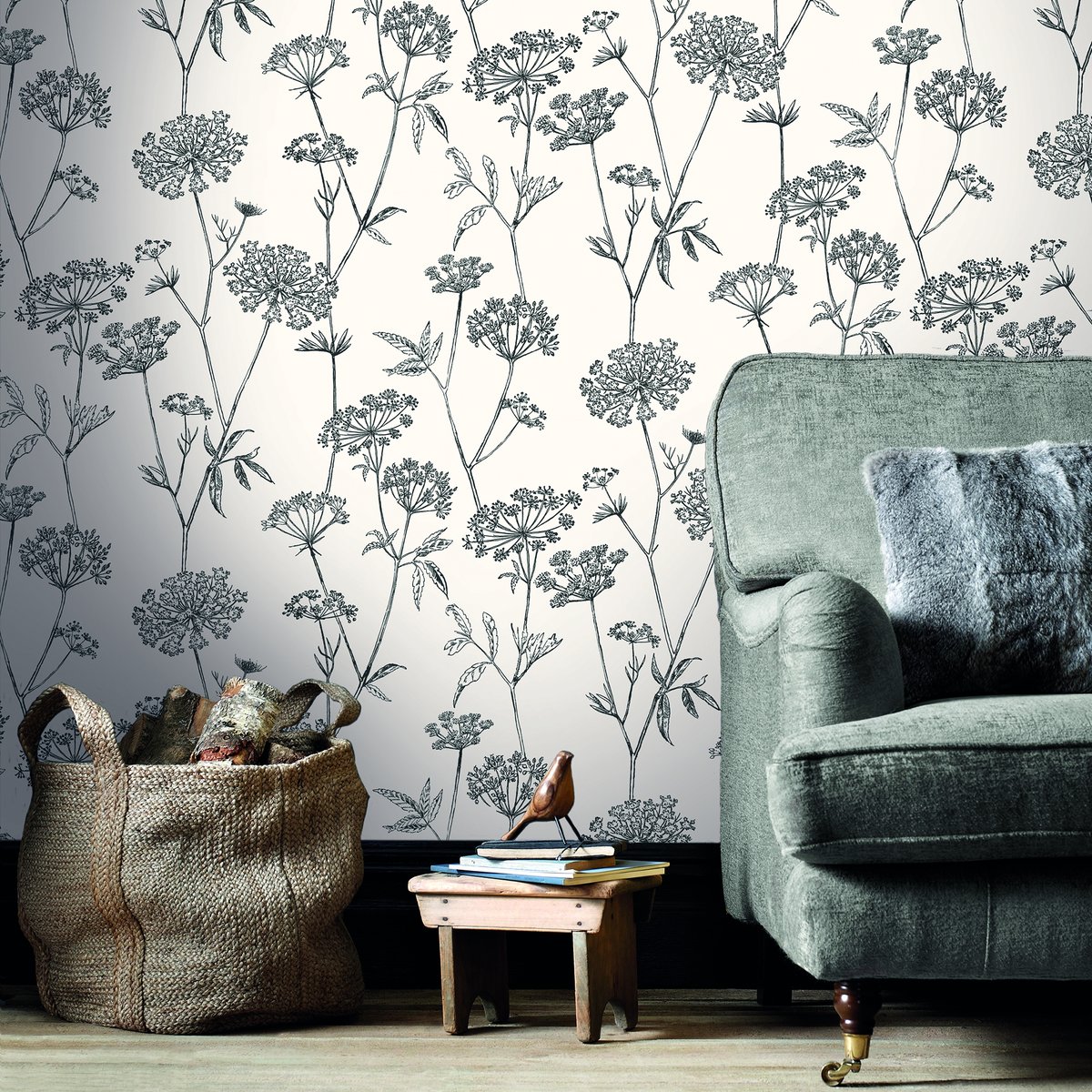 Papier peint Fleurs Gravure noir, SUPERFRESCO EASY