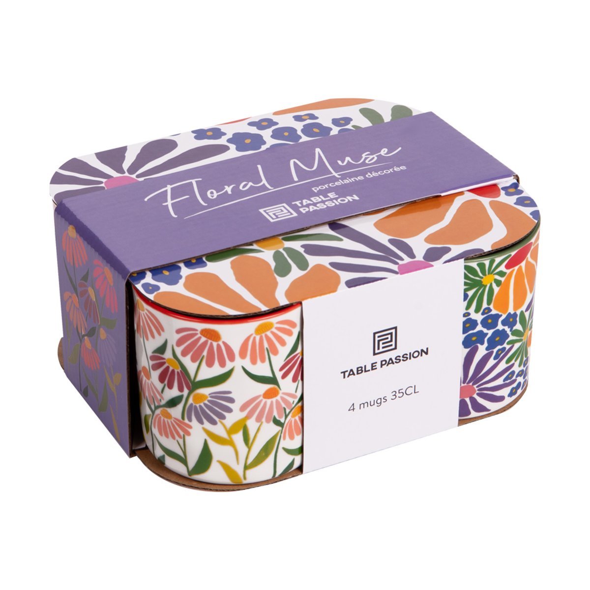 Coffret de 4 mugs Floral Muse 35 cl - FLORAL multicolore, TABLE PASSION