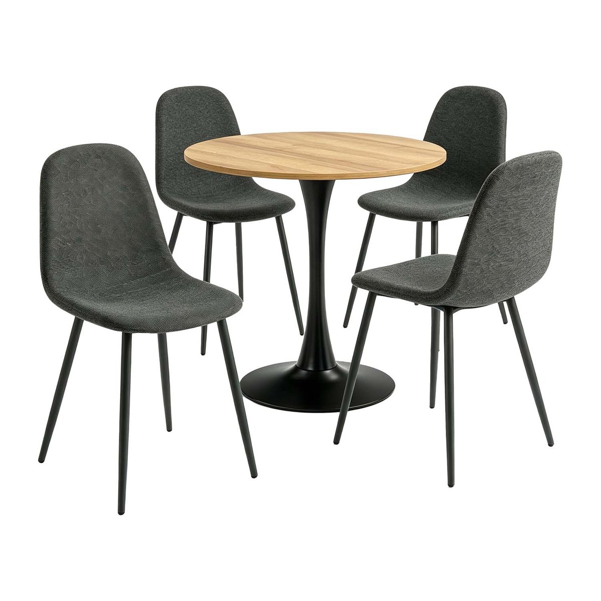Ensemble de table à manger ronde avec 4 chaises, CLIFTOCHARLTON gris foncé, MEUBLES COSY