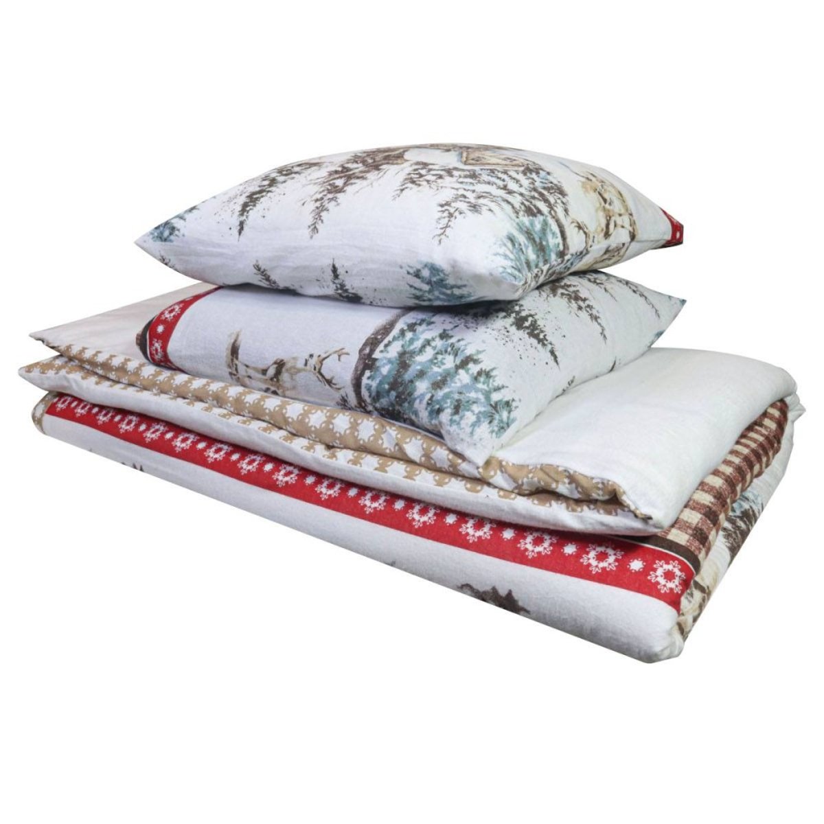 Housse de couette flanelle 100% coton + 2 taies d’oreiller rouge, DECORATIE