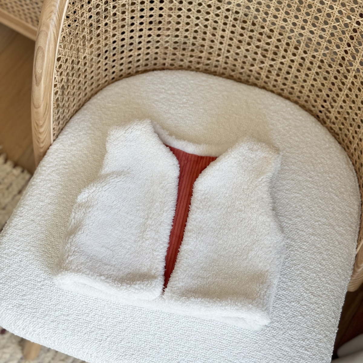 Veste sans manches enfant réversible en velours côtelé Manouk orange, PETIT BEGUIN