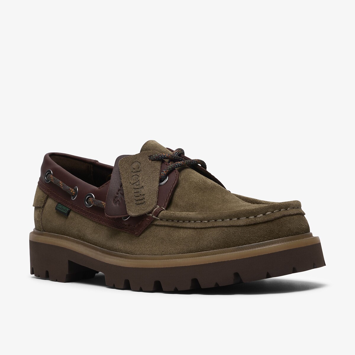 Chaussures bateau en cuir suédé Cleyhill Boat olive, CLARKS
