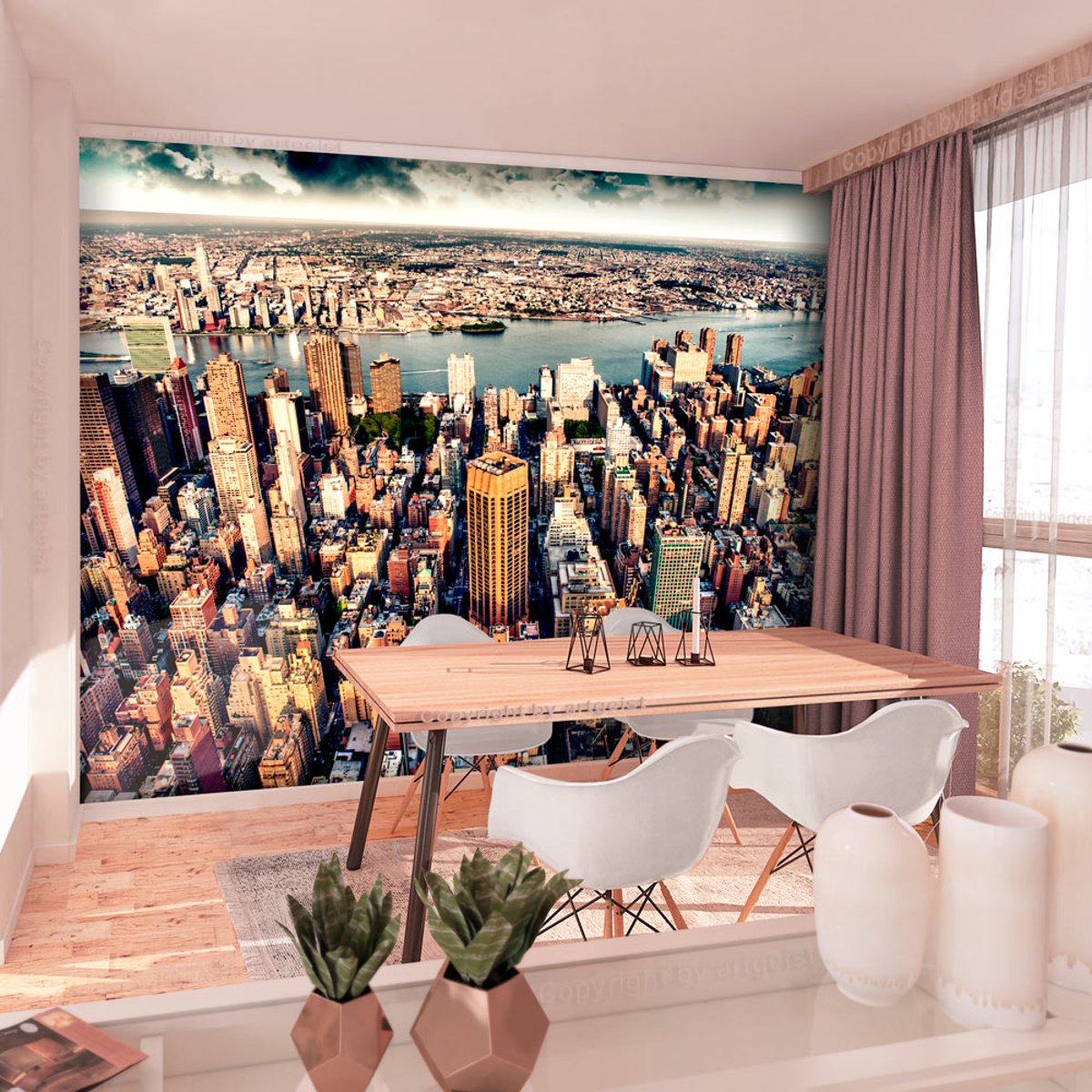 Papier peint intissé panoramique Ville et Architecture Bird's Eye View of New York beige, EDEN