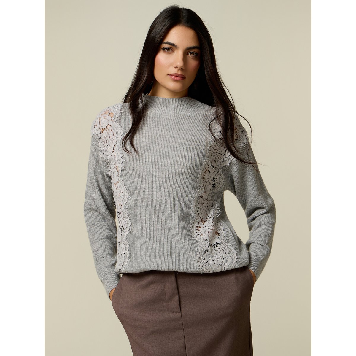 Pull avec inserts en dentelle blanc, OLTRE