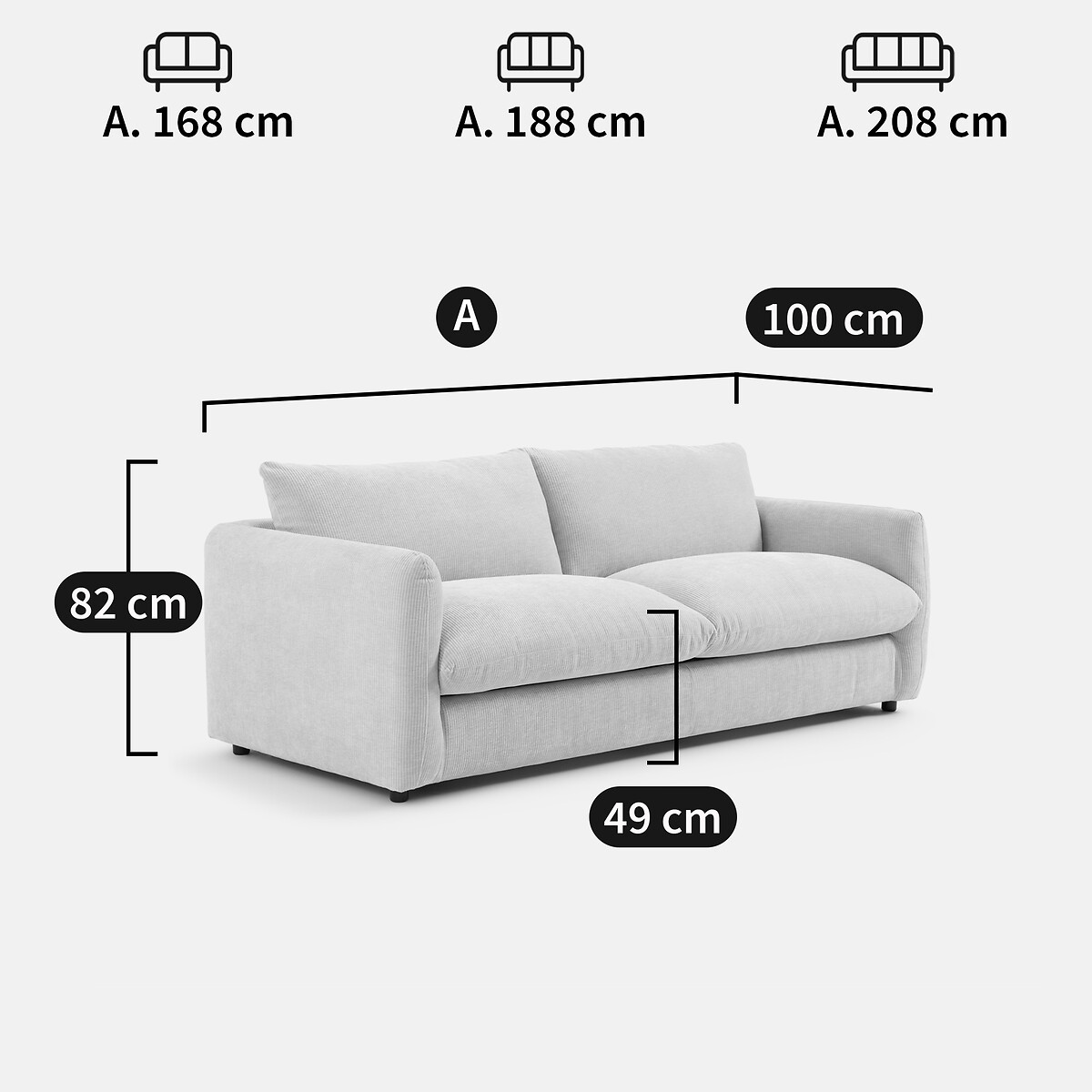 Canapé 2, 3, 4 places, velours côtelé gaufré Yde acajou, LA REDOUTE INTERIEURS