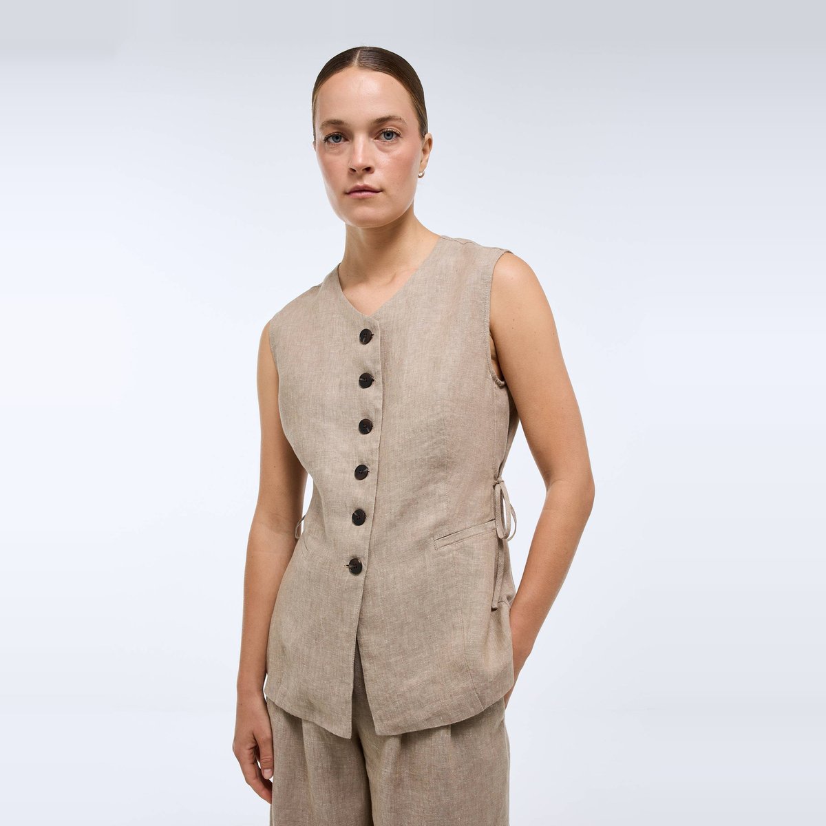 Gilet en lin sans manches bones, MONOPRIX