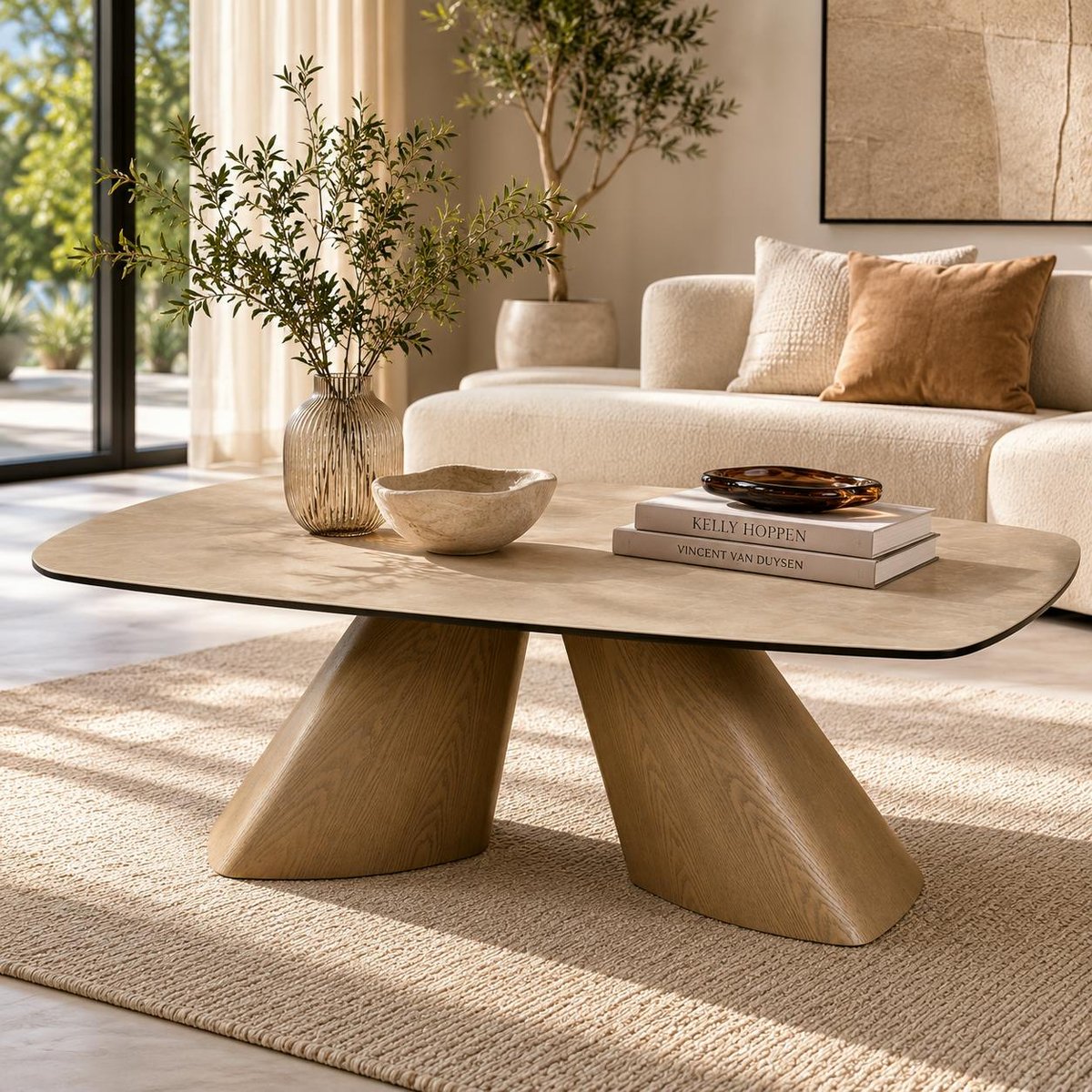 Table basse design en céramique CALA beige, PIER IMPORT