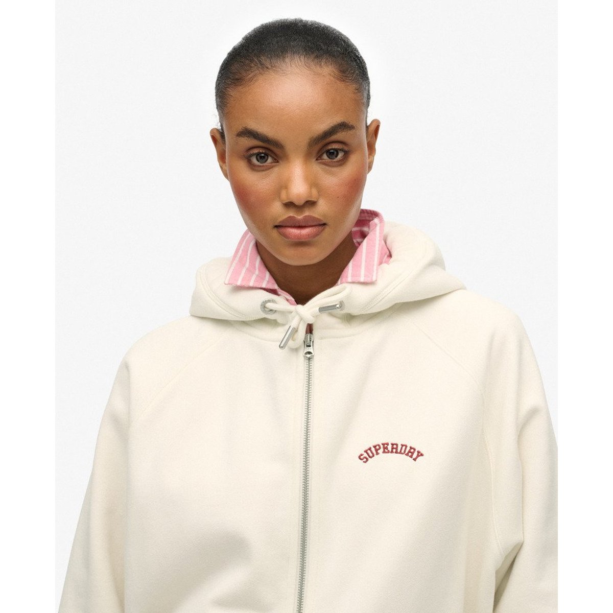 Sweat à capuche zippé Essential Logo Raglan blanc cassé os du désert, SUPERDRY