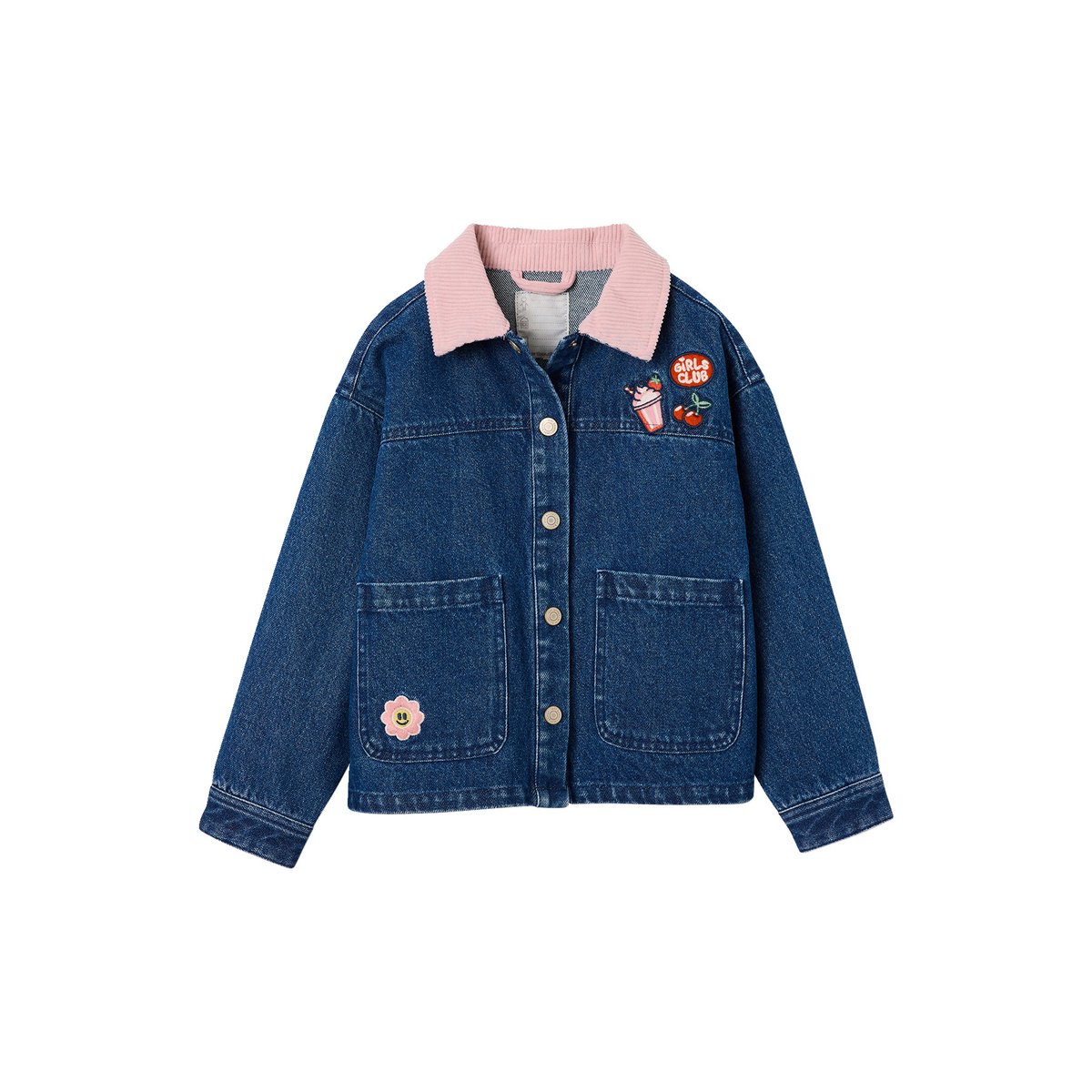 Veste denim col velours bleu moyen, VERTBAUDET