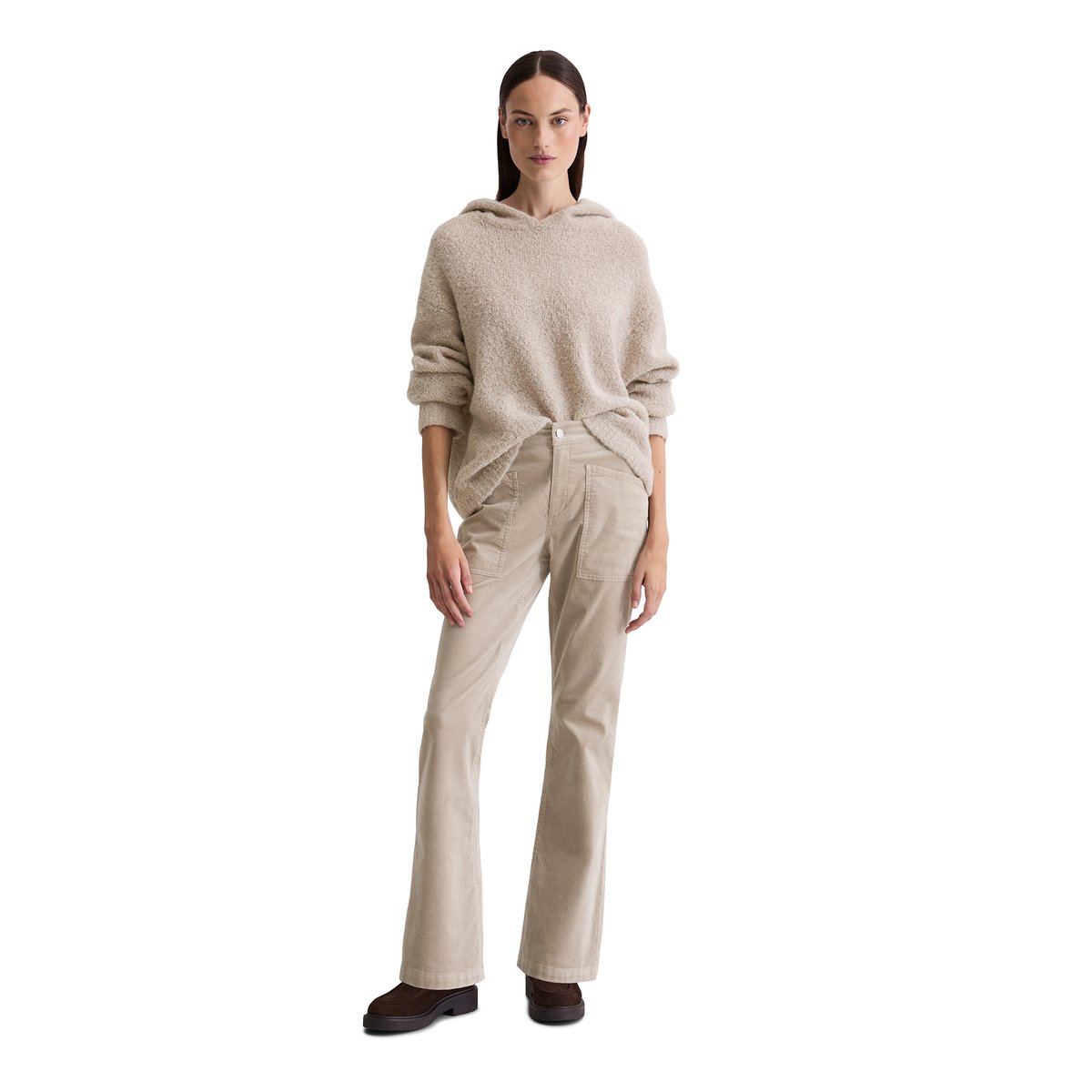 Hoodie en bouclette loose en mélange de laine vierge et de laine d'alpaga gris clair, MARC O'POLO