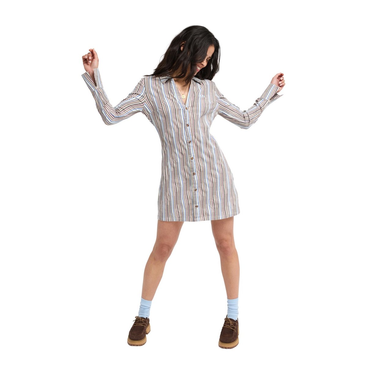 Robe chemise REMEMBER THE TIME. marron chestnut retro stripe, ROXY