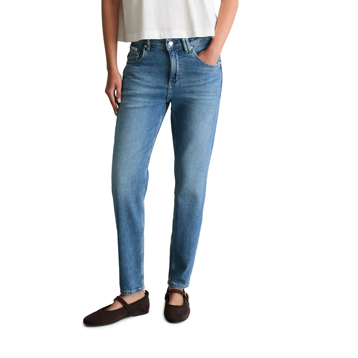 Jeans modèle Freja boyfriend ankle-length en mélange de coton organique et de lyocell bleu, MARC O’POLO DENIM