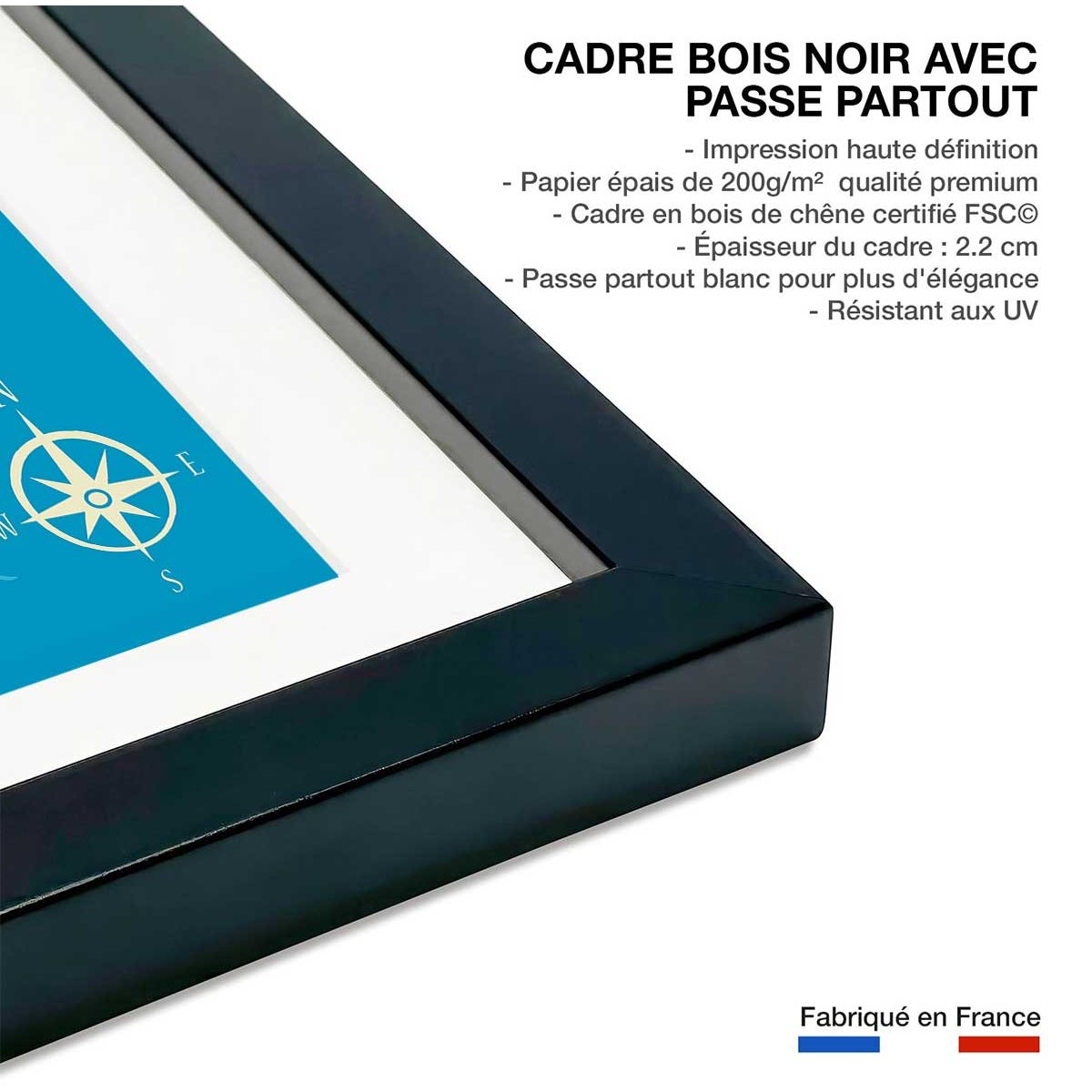 Poster de tourisme en sardaigne affiche + cadre en bois - noir, HEXOA