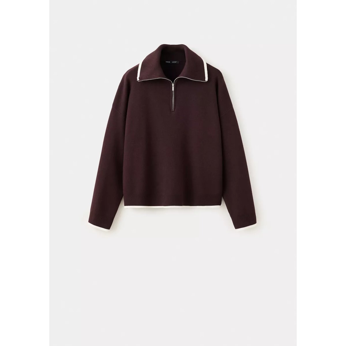 Pull col polo avec rayures en contraste chocolat, MANGO