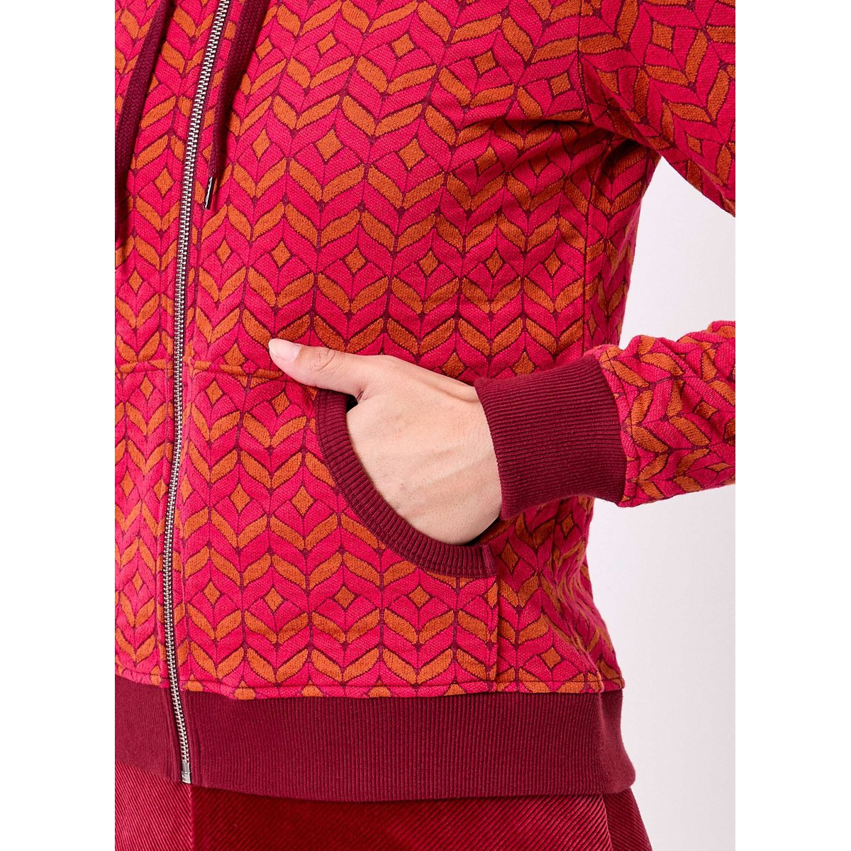 Sweat zippé maille jacquard YUMI rouge grenade, LA FIANCÉE