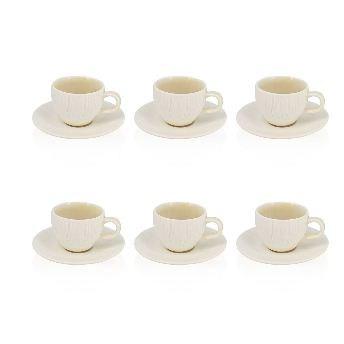 Lot de 6 tasses et soucoupes en porcelaine 9cl, URUS beige-blanc, OGO LIVING