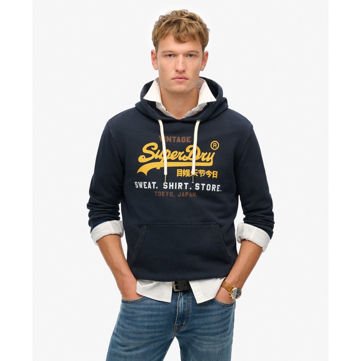 Sweat à capuche décontracté Vintage Logo Cali bleu marine éclipse, SUPERDRY