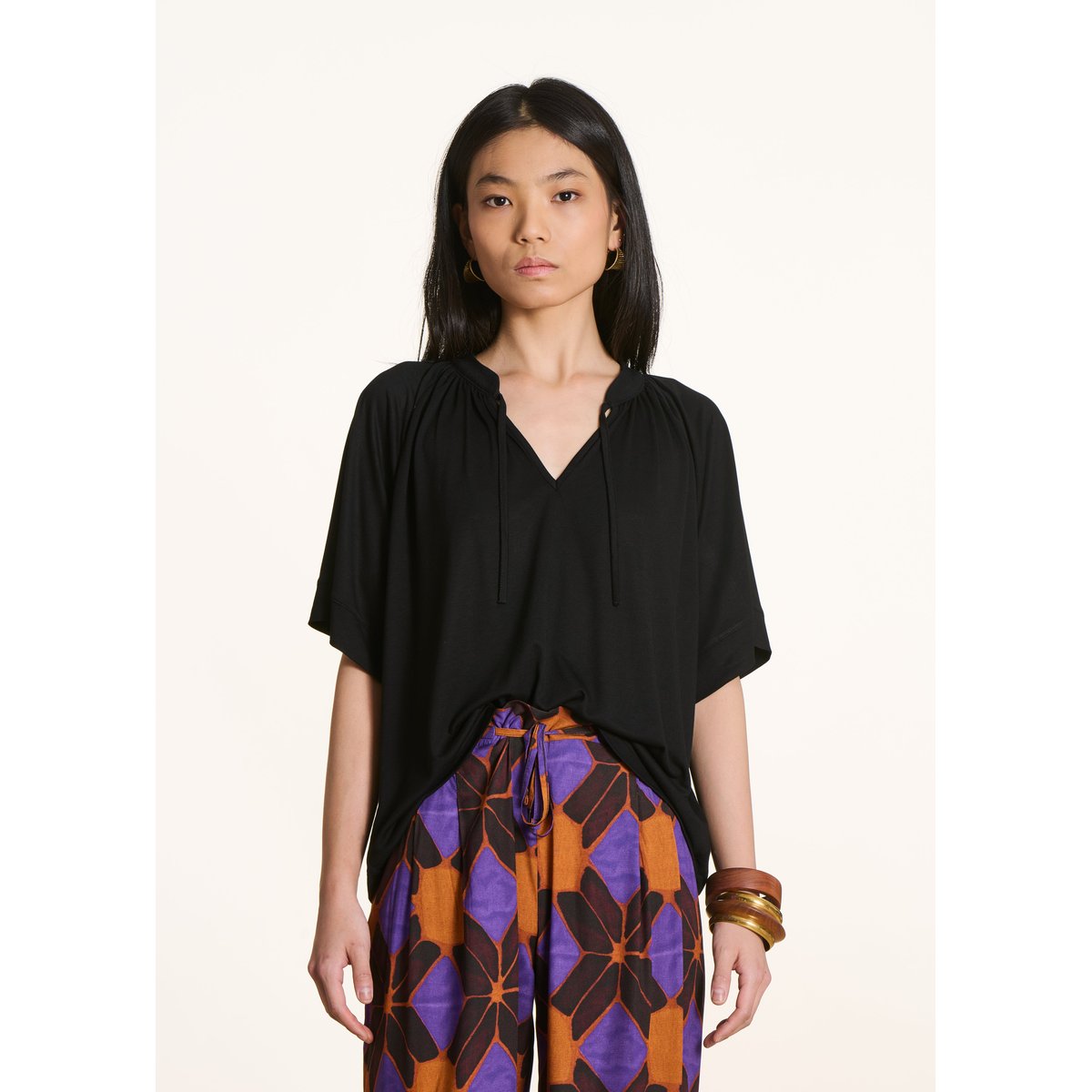 T-shirt ample manches courtes noir, LA FEE MARABOUTEE
