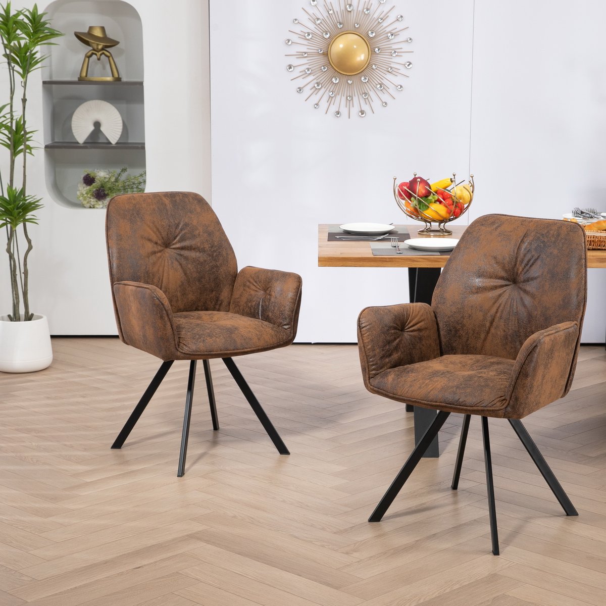 Lot de 2 chaises de salle à manger rotatif fauteuil industriel, CALF marron, MEUBLES COSY