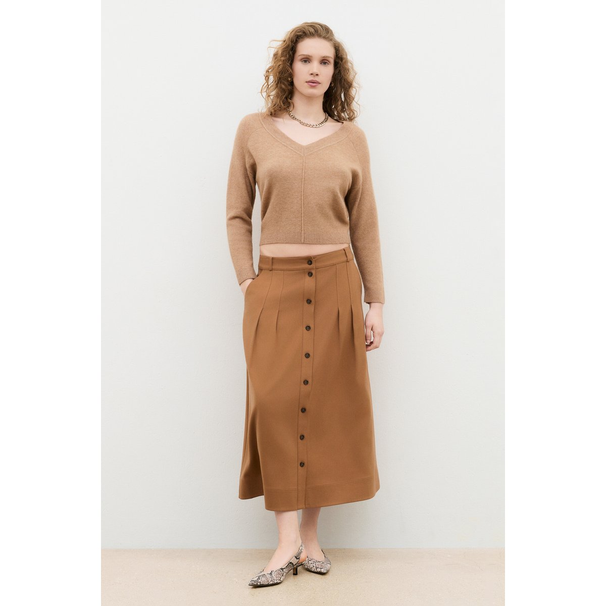 Jupe longue fluide JOLANE marron foncé, CAROLL
