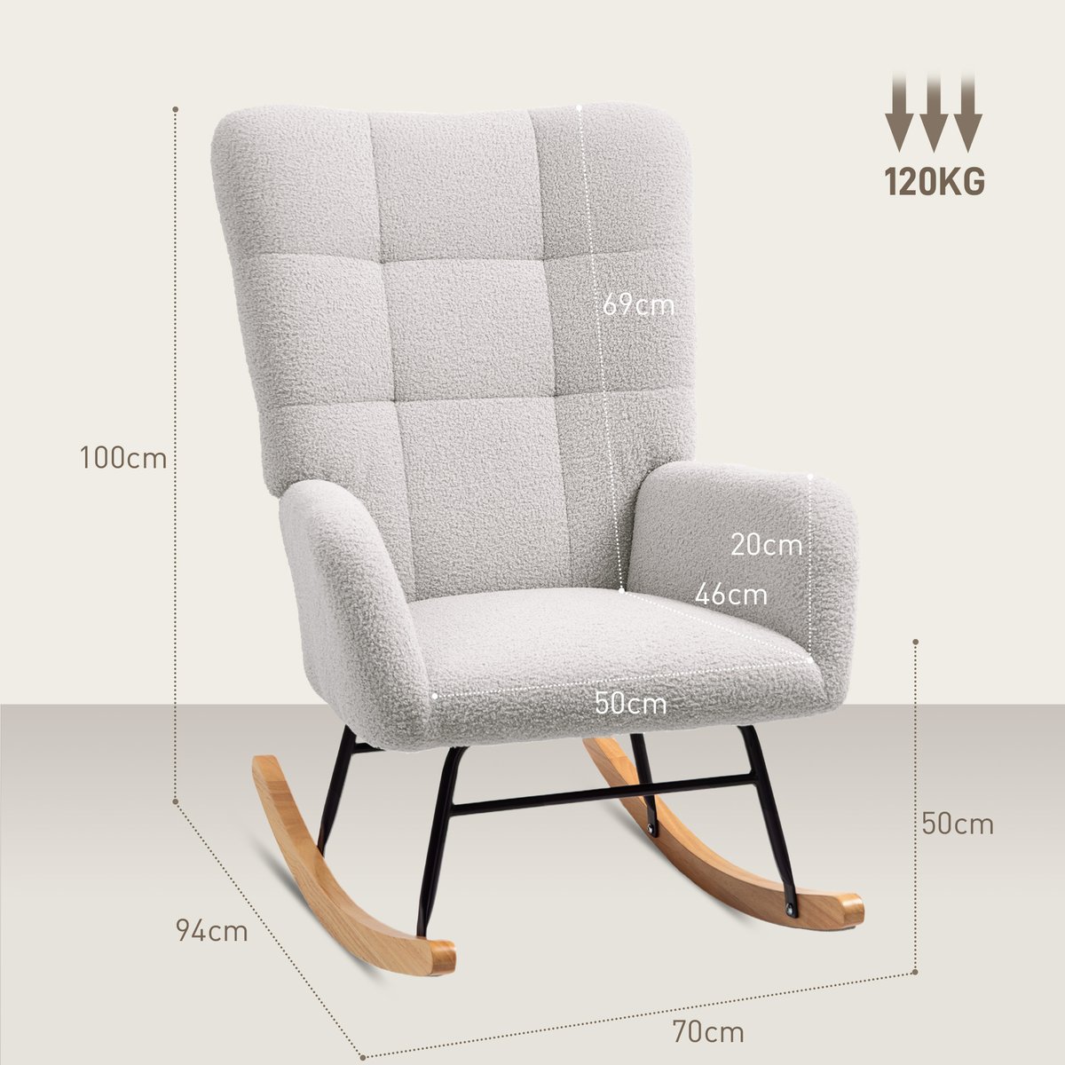 Fauteuil à bascule Laine bouclée Gris gris clair, HOMCOM