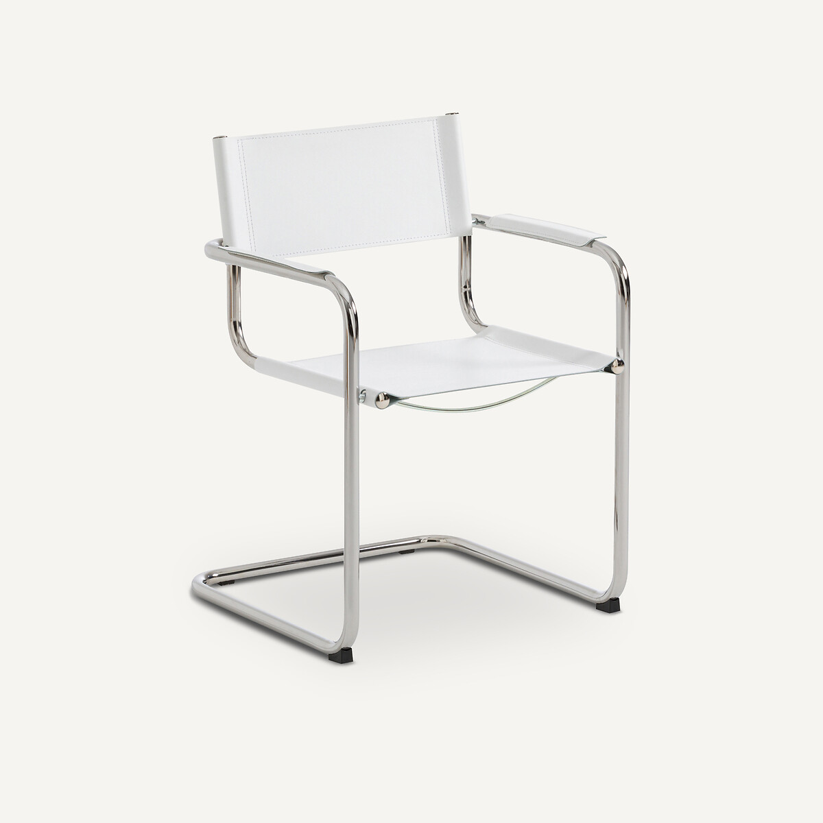 Fauteuil de table, croûte de cuir véritable et acier chromé, WINSET blanc optique, AM.PM