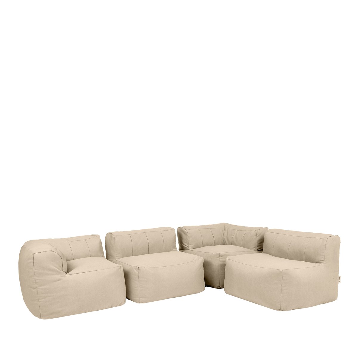 Pouf canapé de jardin modulable 4 places (2 angles, 2 fauteuils) en oléfine imperméable Oeko-Tex® - ZEN beige, ICON