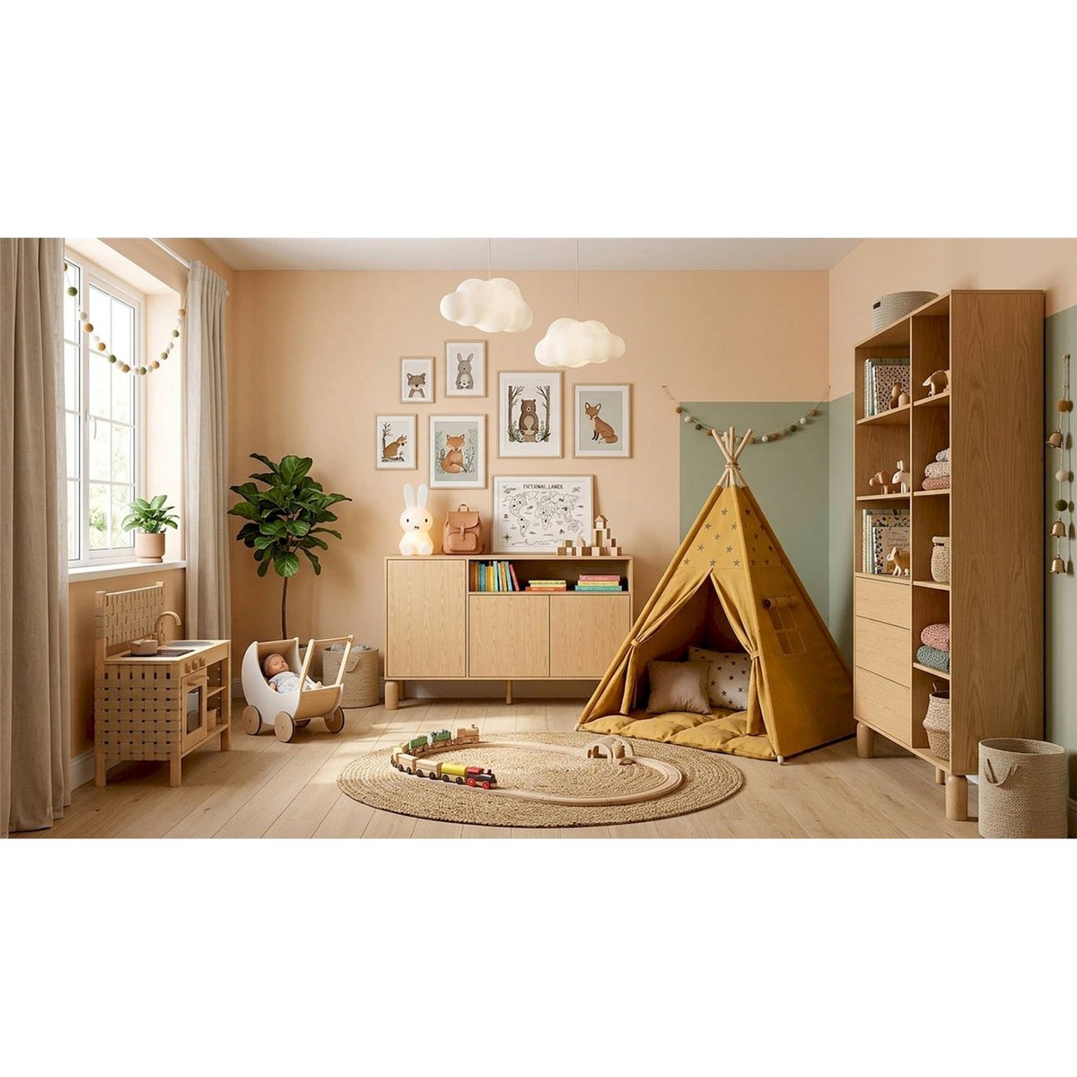 Buffet 3 portes avec niche SANDEN décor chêne bookmatch, RECOLLECTION
