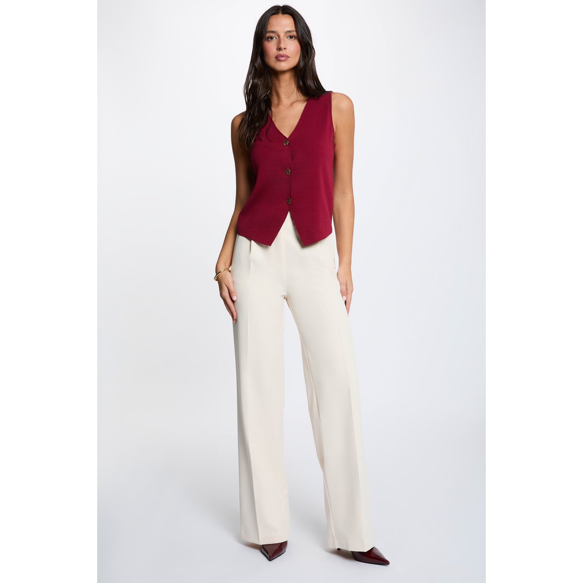 Gilet sans manches col v bordeaux, MORGAN