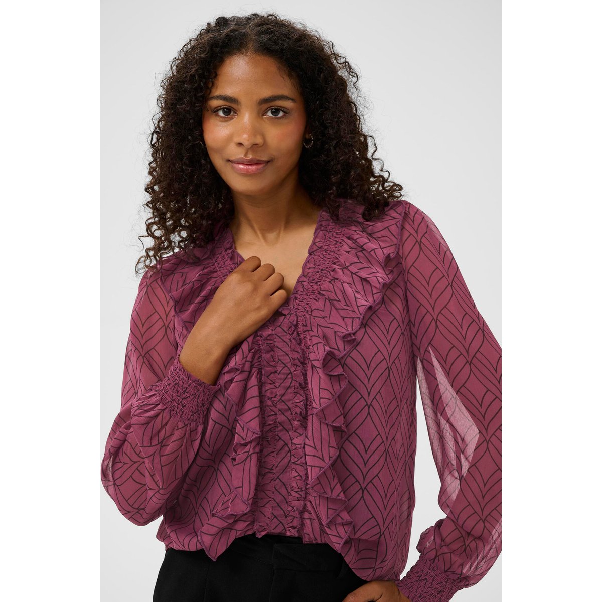 Blouse à manches longues violet tulipwood black lines, KAFFE