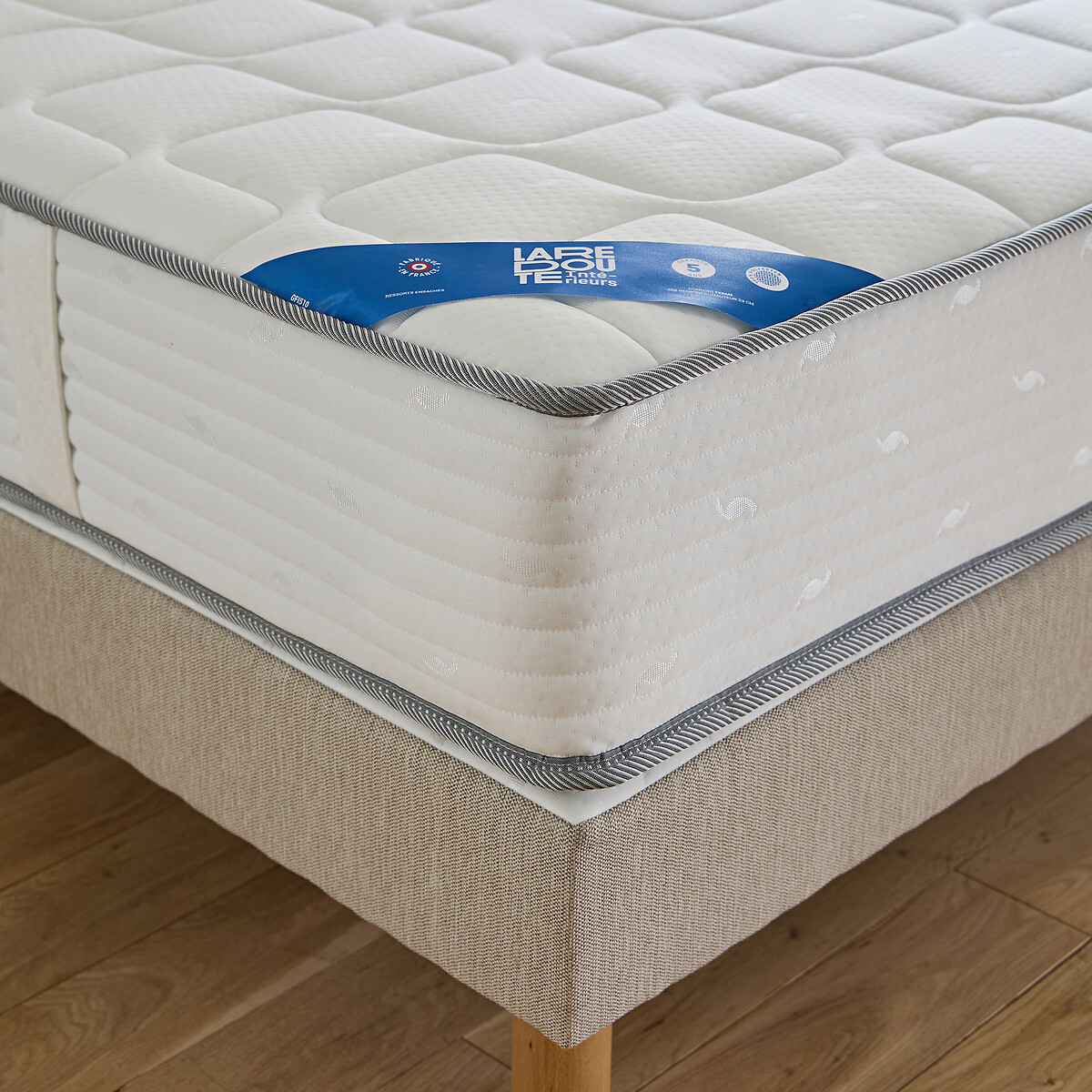 Sommier tapissier ressorts boxspring beige chiné, LA REDOUTE INTERIEURS