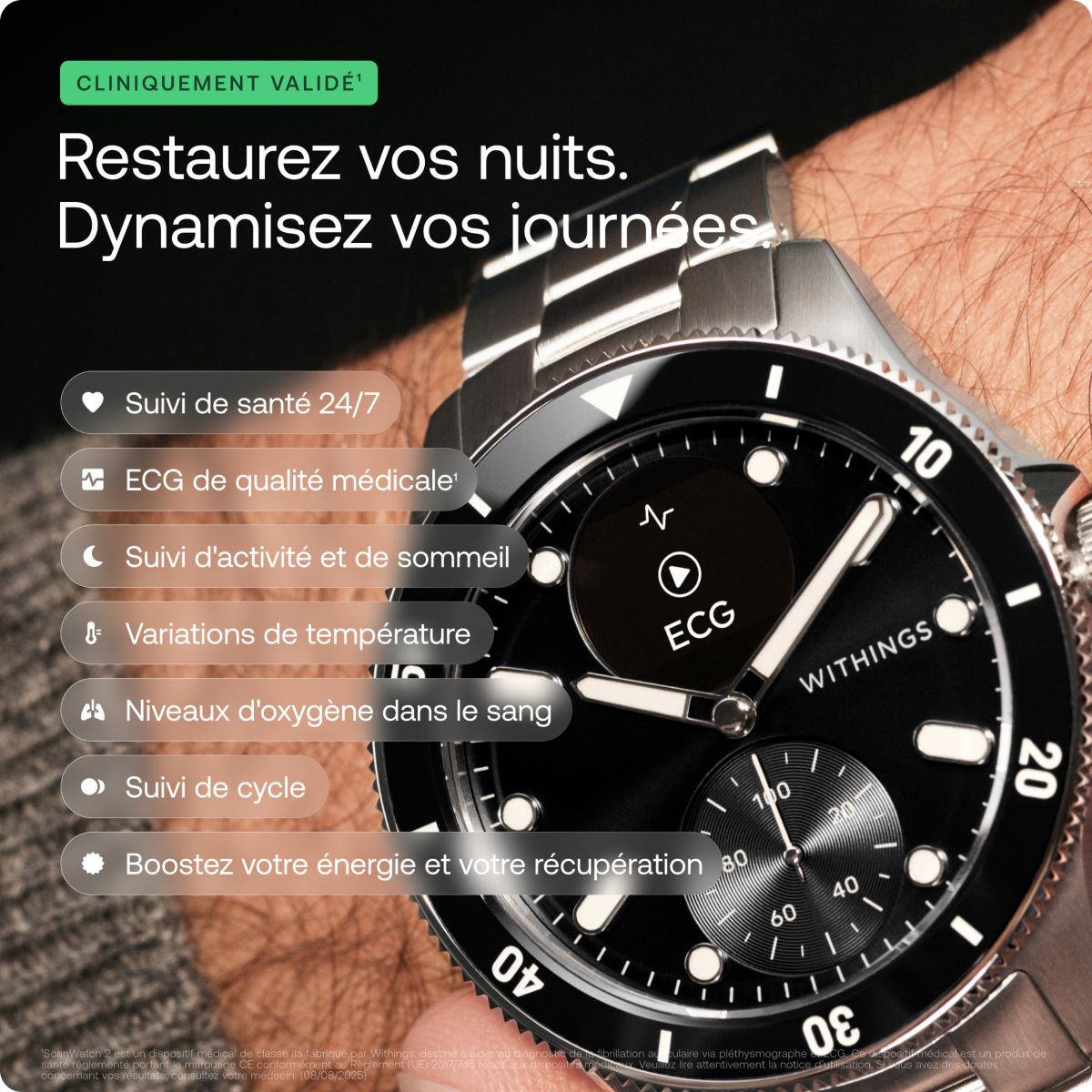 Montre santé Scanwatch Nova 42mm Noire noir, WITHINGS
