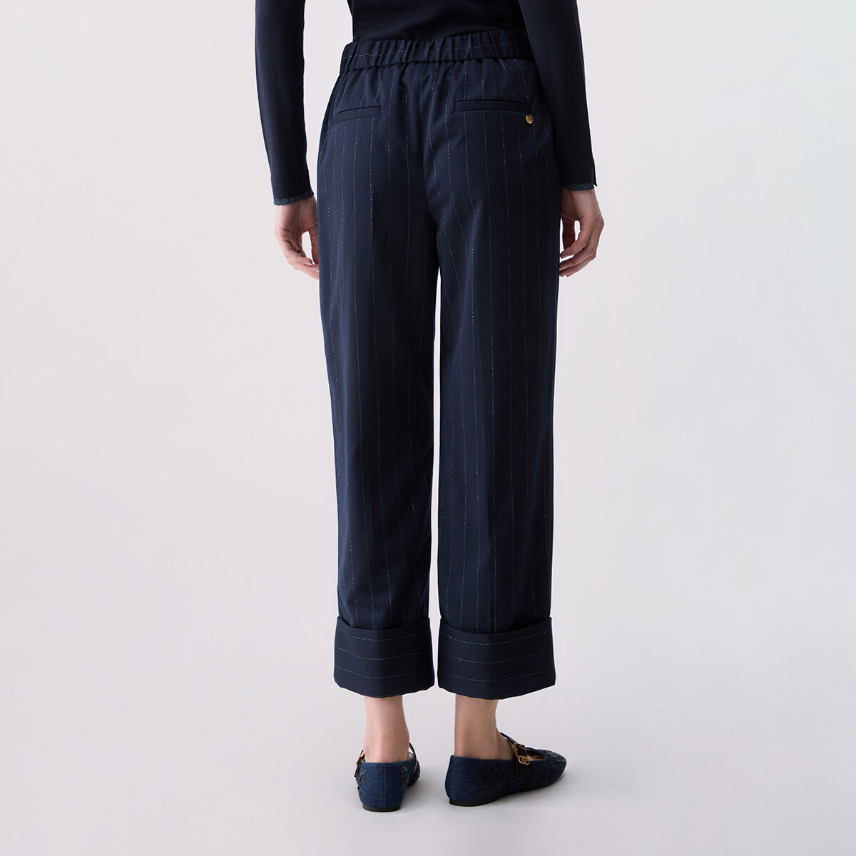 Pantalon cigarette à fines rayures bleu à rayures craie, LIU JO