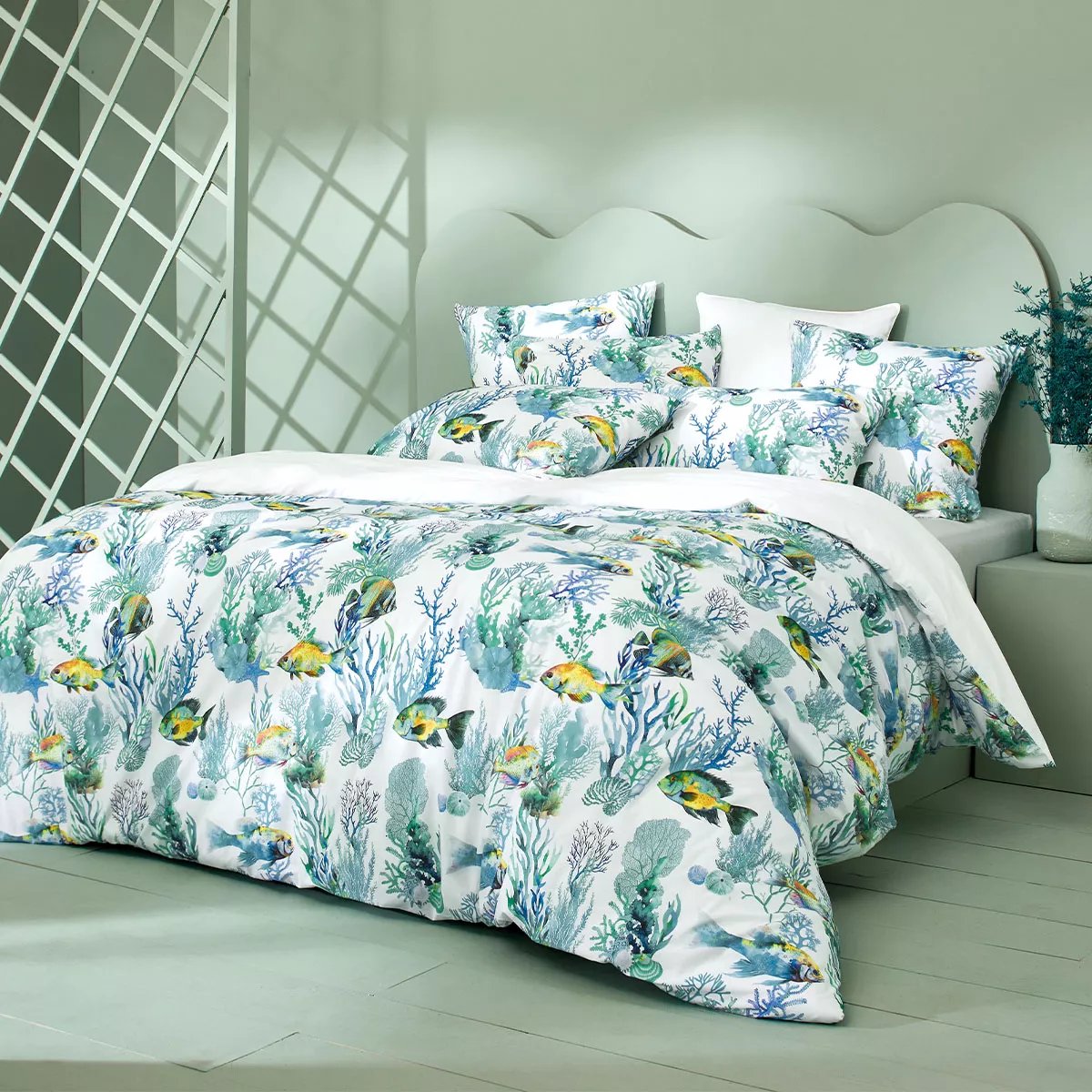 Lot de 2 taies percale de coton NAIA blanc, GARNIER THIEBAUT