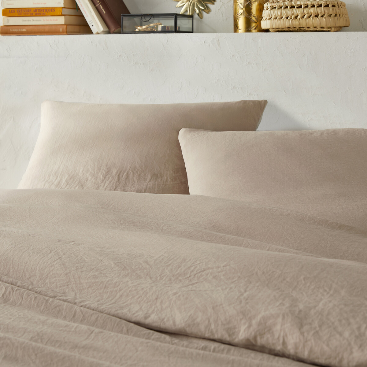 Parure de lit microfibre lavée polyester recyclé beige, LA REDOUTE INTERIEURS