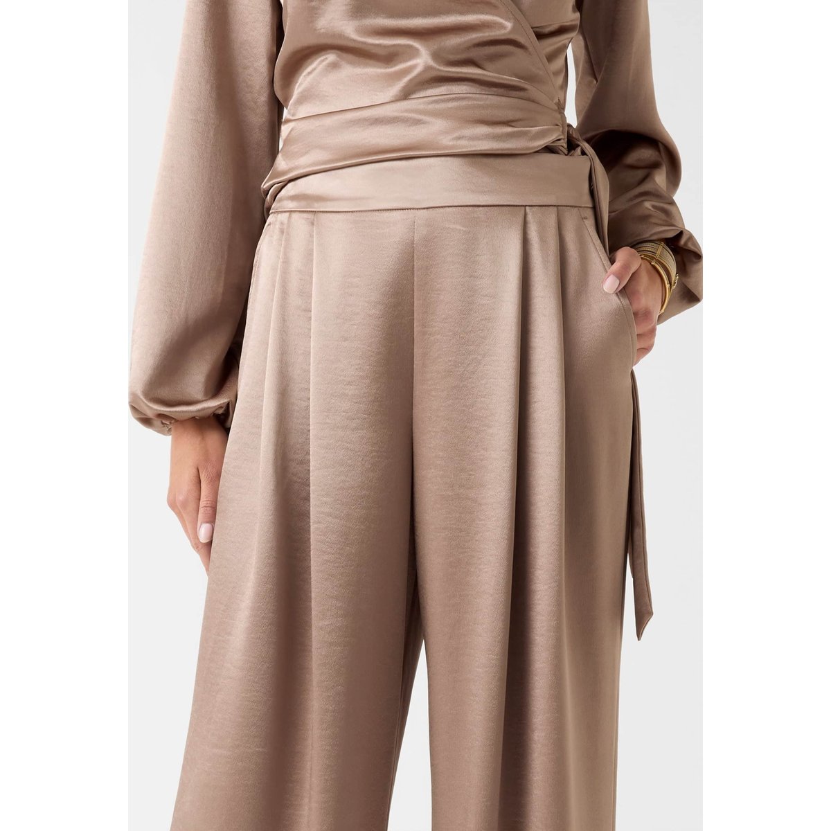 Pantalon Large En Satin beige, GUESS