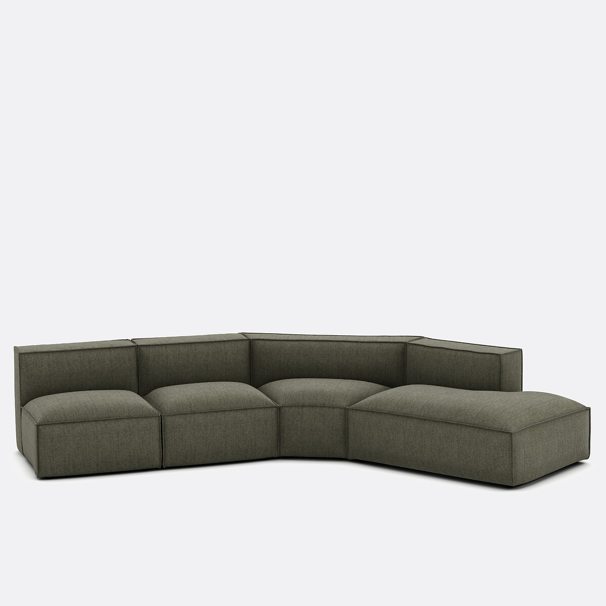 Canapé d'angle ouvert droit, 4 éléments, en tissu texturé, SEVEN vert, LA REDOUTE INTERIEURS