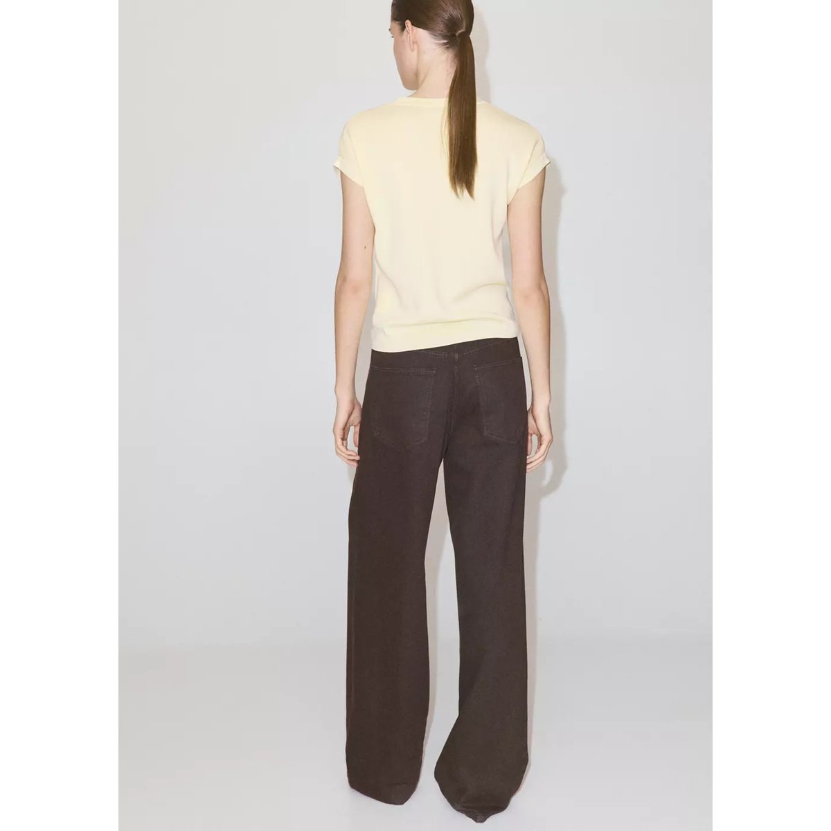 T-shirt maille manches courtes jaune pastel, MANGO
