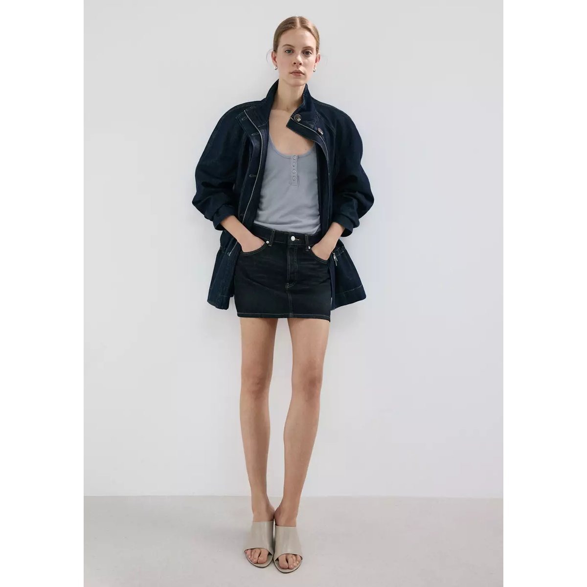 Minijupe en jean taille basse bleu foncé, MANGO