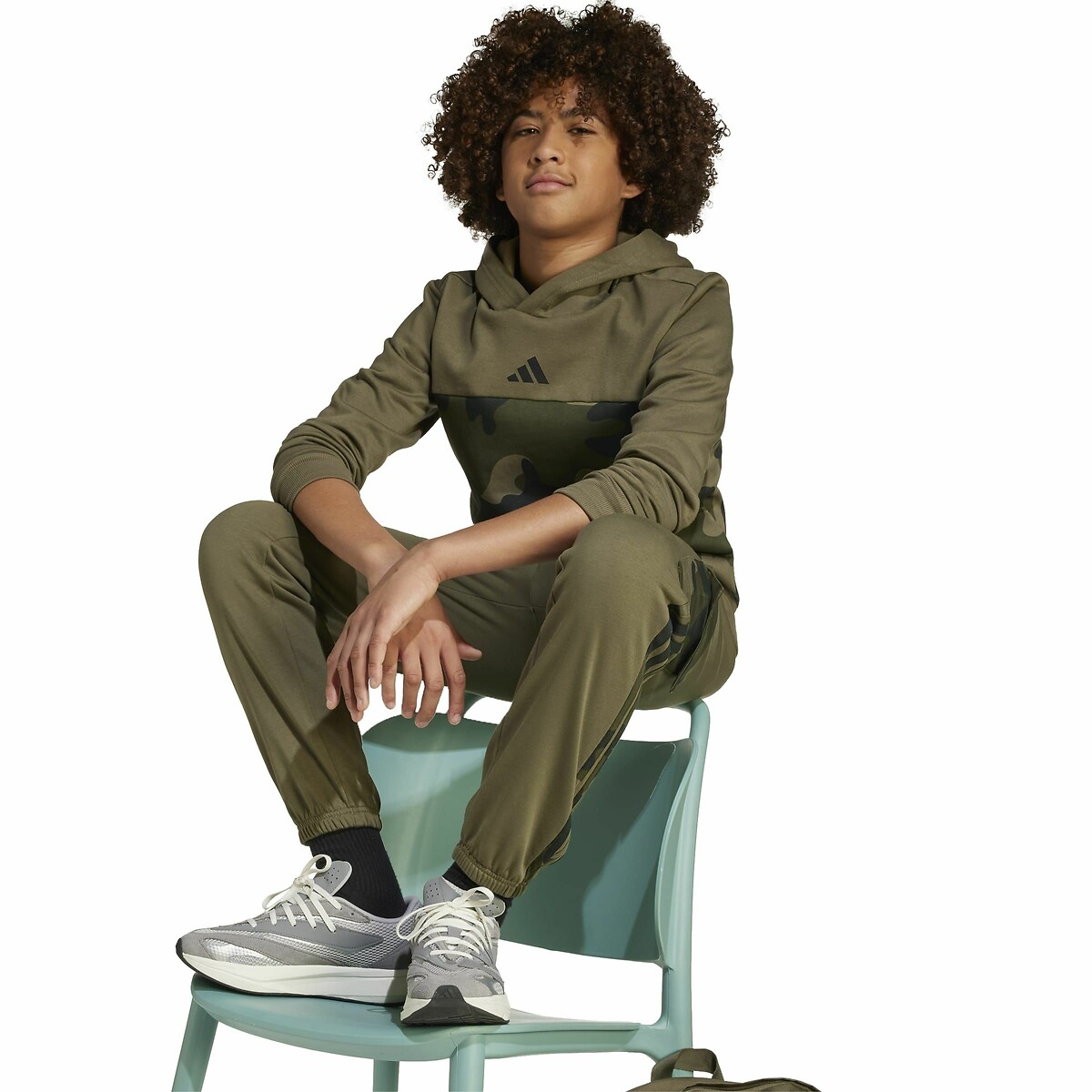 Sweat fermé en molleton gratté kaki, ADIDAS SPORTSWEAR