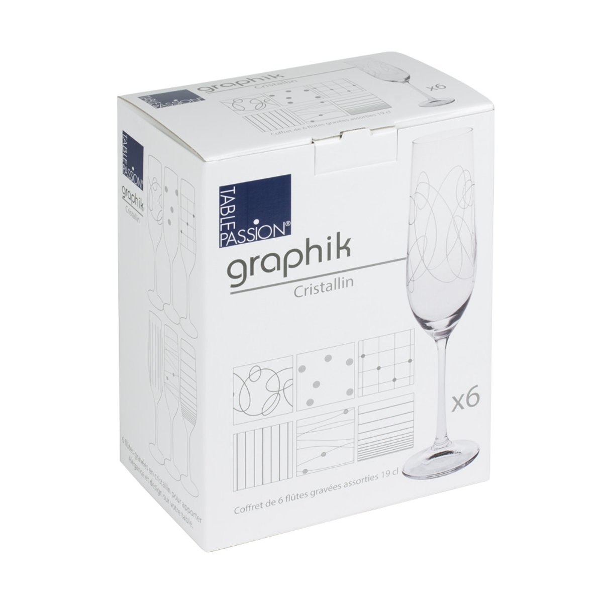 Coffret de 6 flûtes à champagne Graphik 19 cl transparent / cristal, TABLE PASSION