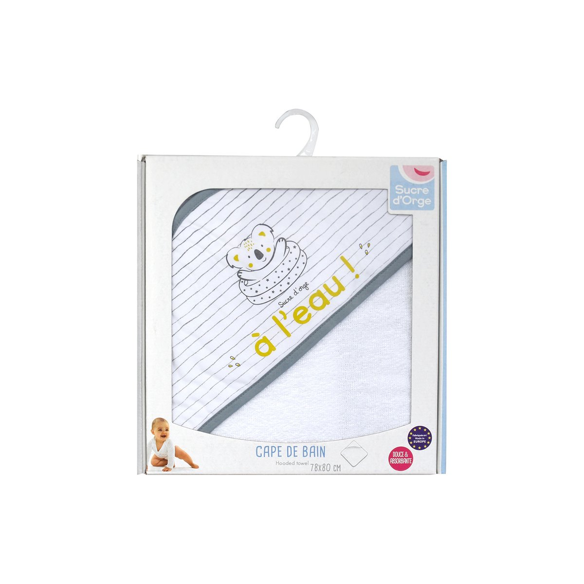 Cape de bain orel eponge gris, SUCRE D'ORGE