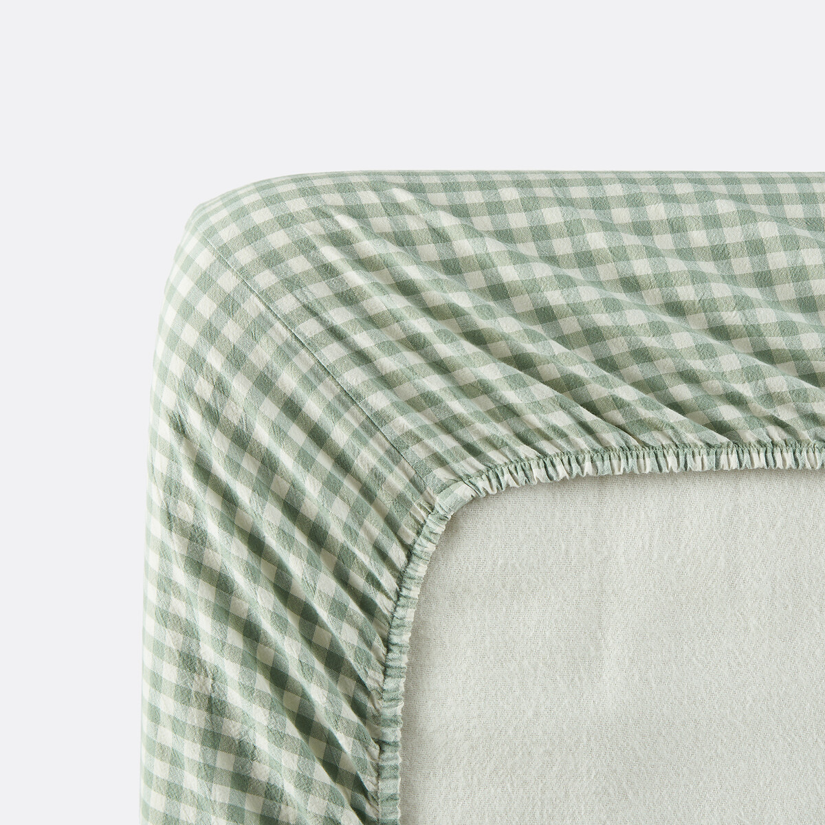 Drap-housse en coton bonnet 25 cm, LILOU carreaux céladon, LA REDOUTE INTERIEURS