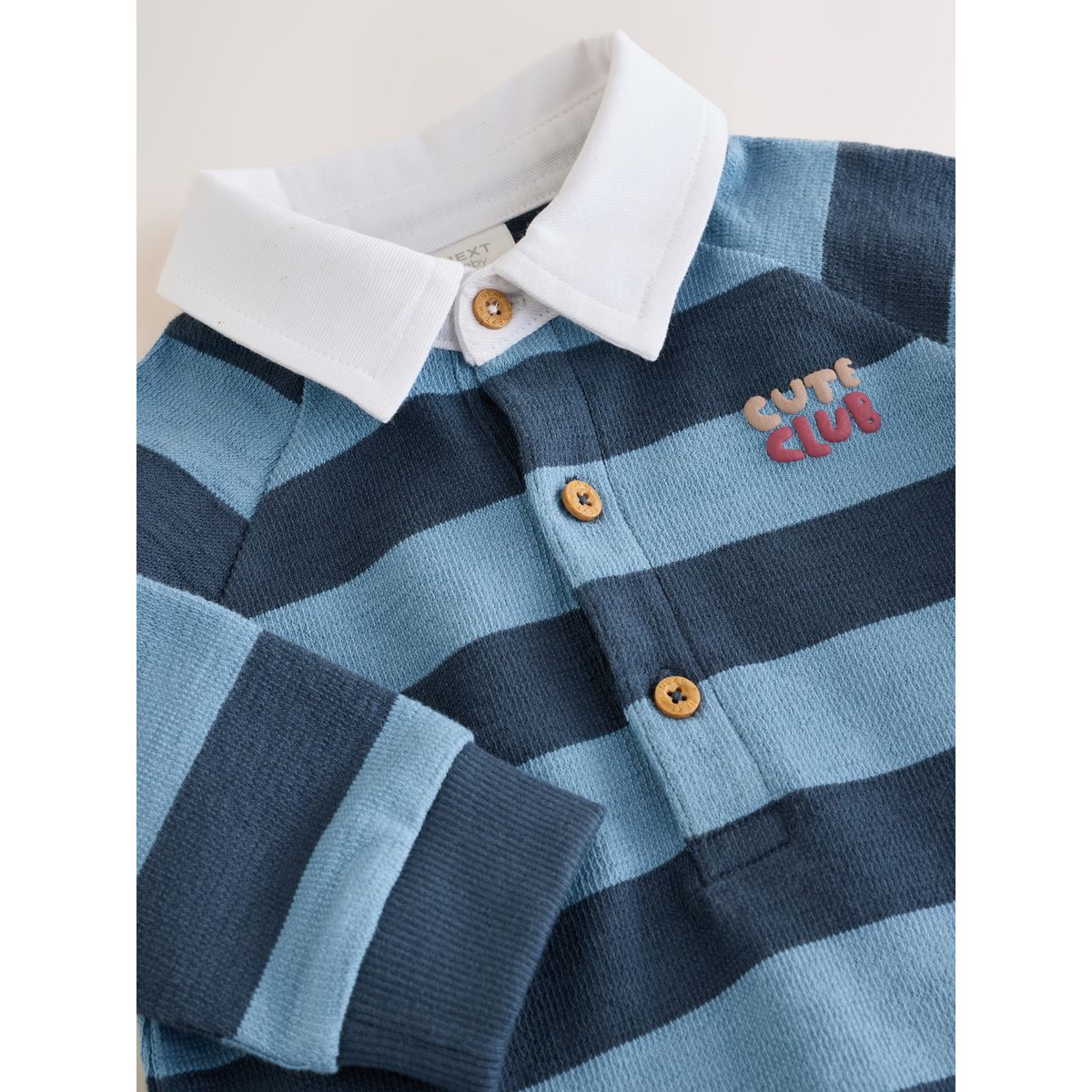 Barboteuse à col rugby en jersey pour bébé rayures bleues, NEXT